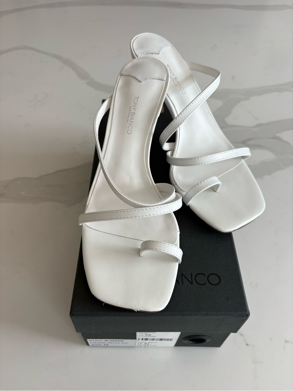 Tony Bianco Blossom White Kid Minimal Strappy Square-Toe Sandals